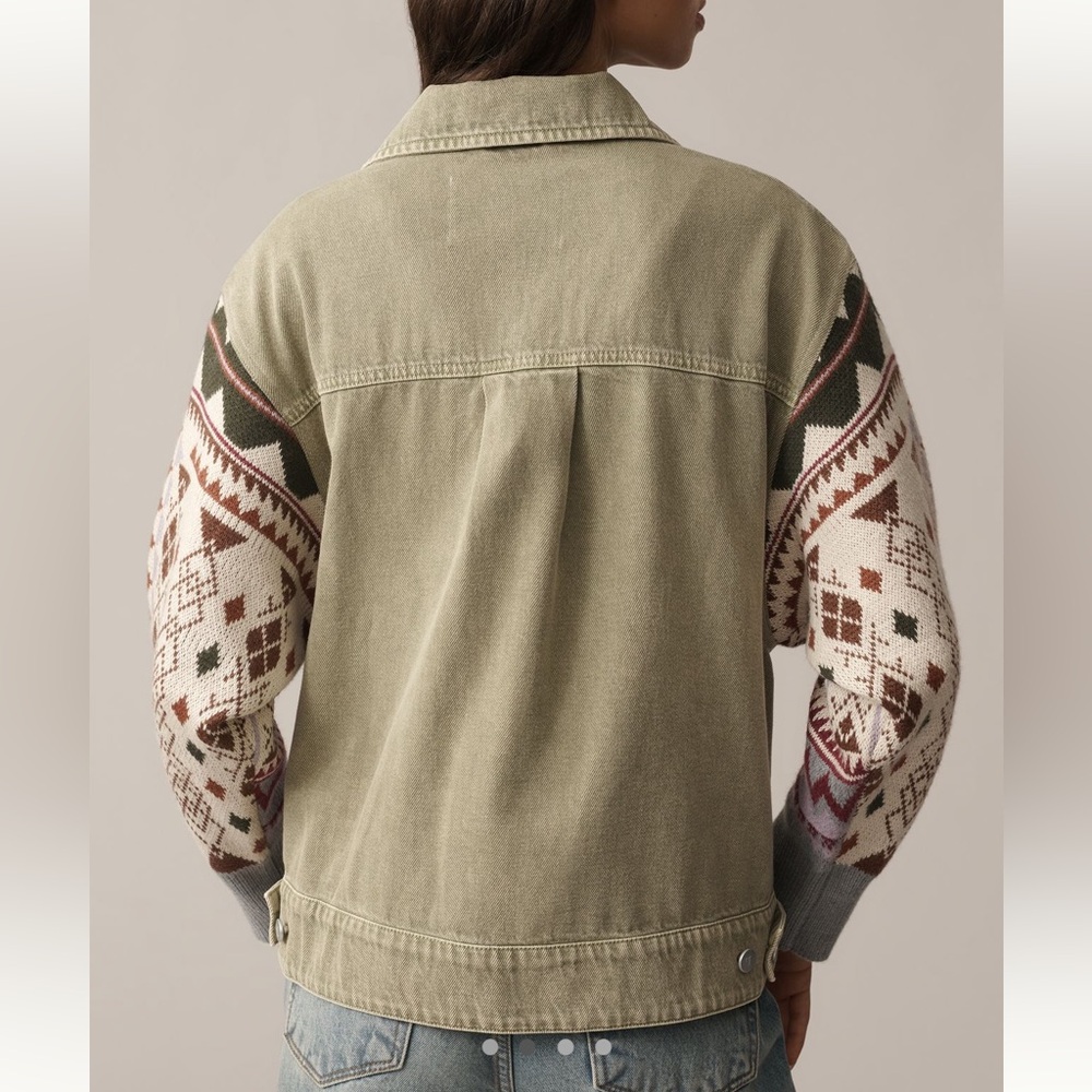 Anthropologie Sweater Sleeve Utility Jacket Pilcro Denim New Large Army Green - Picture 2 of 15